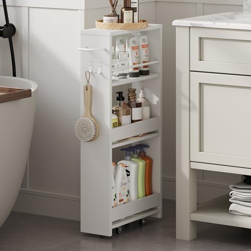 ChooChoo 4-Tier Bathroom Storage Cart, 5.5 inches Wide Narrow Storage Cabinet with 360&deg; Wheels and...