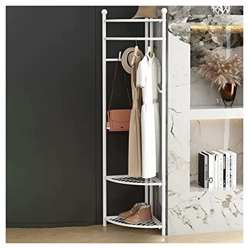 Elegante perchero esquinero con ganchos de metal, perchero independiente para entrada y zapatero para oficina en casa y dormitorio, elegante diseño laminado blanco para ahorrar espacio