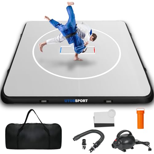 Inflatable Wrestling Mat 8x8FTx6Thick Jiu Jitsu Mats PVC Landing Training Mat Foldable for Home Gym BJJ MMA Martial Art Boxing Grappling and Judo (Grey Black)
