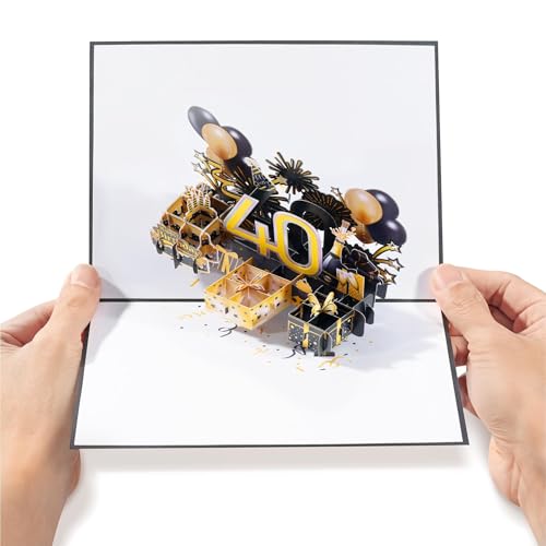 Diese-Klappkarten Biglietto Auguri Compleanno 40 Anni - Biglietto Auguri Pop Up 3D con Numero - Biglietto Auguri 40 Anni Donna Uomo - Buon Compleanno Originale - 50 x 20 cm