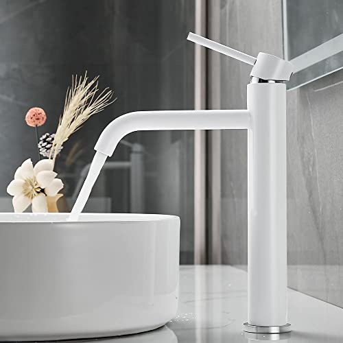 Maynosi Tall Bathroom Basin Mixer Taps, High Rise Basin Tap for Washroom, Countertop Sink Faucet with High Spout, Modern Monobloc Tap with Flexible Hoses, White