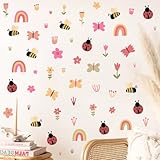Cute Nursery Wall Stickers Girl Wall Decals Cartoon Bee Bug Butterfly Insect Decals Boho Flower Rainbow Kids Wall Stickers for Girls Room Kids Nursery Bedroom Playroom Decor