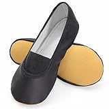 Turnschläppchen Mädchen Jungen Rutschfeste Oxfordsohle Gymnastikschuhe Mädchen Damen 100% Baumwolle Futter Schläppchen Leder Turnschläppchen mit Elastischem Schuhkragen für Gymnastik Schwarz EU 29