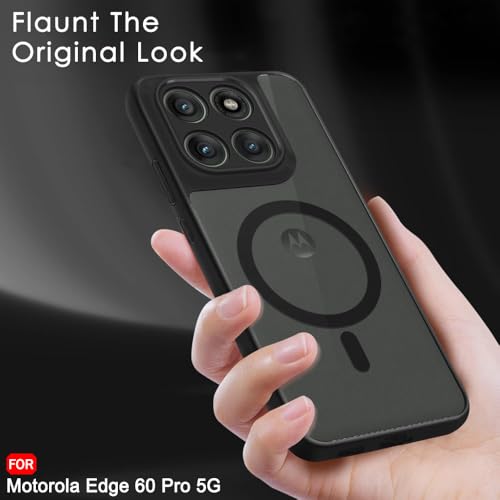 Image of TheGiftKart Hybrid Shockproof Back Cover Case for Motorola Moto Edge 60 Pro 5G | Hard Back Cover Case for Motorola Edge 60 Pro (PC & TPU, MagSafe Compatible, Translucent Smoke Matte Back, Black Sides)