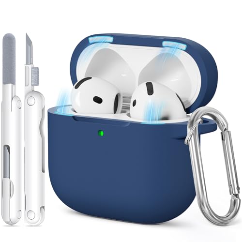TNSNK pour AirPods 4 Coque (2024), Silicone Coque de Protection Antichoc avec Kit de Nettoyage & Porte-Clés, Support Charge sans Fil, Magnetic Lid - pour...