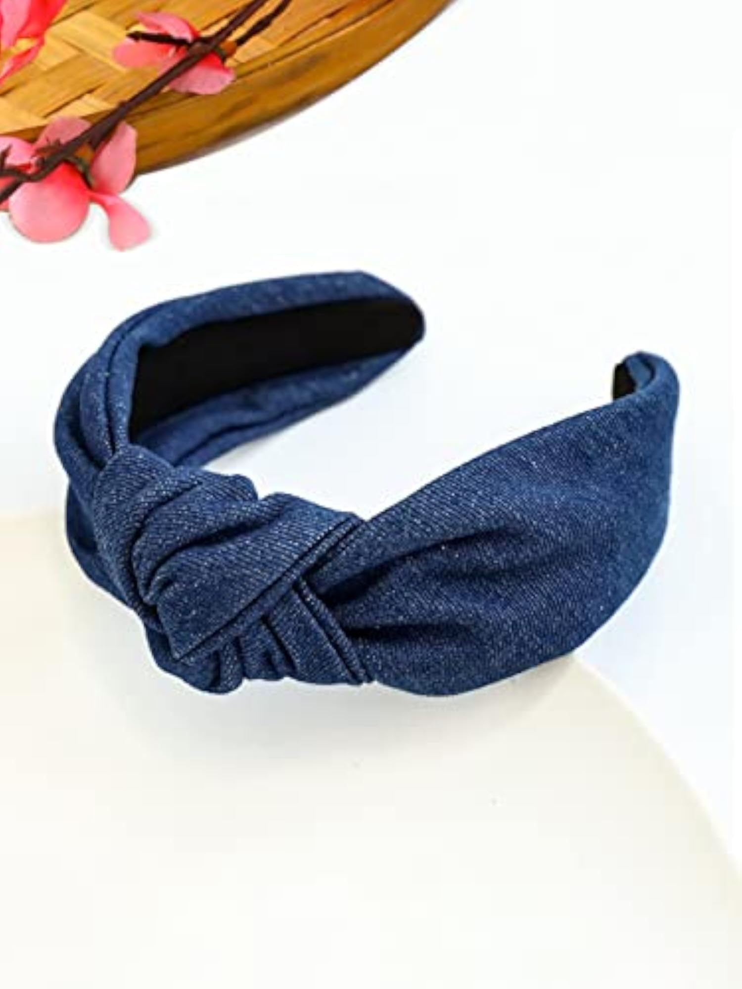 Solid Denim Knot Fabric Headband for Women