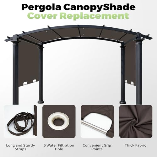 Image of 85'' x 208'' Universal Pergola Replacement Cover for Doubleton Steel Pergola L-PG080PST, Waterproof Sunshade Canopy Top for Patio Gazebo, Deck, Porch, Yard, Outdoor Cover Only (Brown)