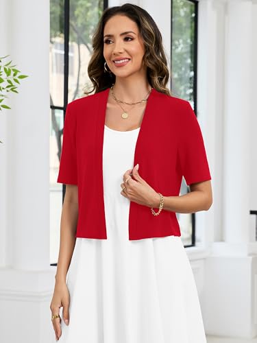 Image of Heymoments Women's Thin Shrugs Short Sleeve Lightweight Cropped Tops Open Front Knitted Cardigan for Dress Summer Bolero