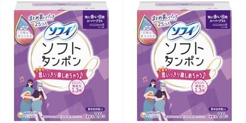 ソフィ ソフトタンポンスーパープラス 25個 タンポン 生理用品 吸収力 快適 フィット感 内側から吸収 初めてでも使いやすい 持ち運び便利 (2パック)