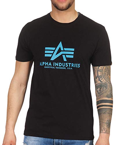 Alpha Industries Herren Basic T-Shirt,Schwarz (Black/Blue 93), Large