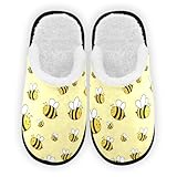 Dussdil Cute Bee House Slippers Orange Honey Home Spa Slippers Memory Foam Closed Toe Slipper Non Slip for Hotel Bedroom Travel Shoes Women Men L