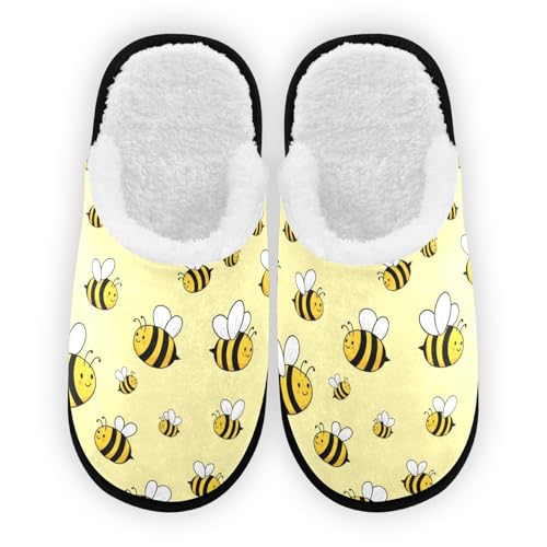 Dussdil Cute Bee House Slippers Orange Honey Home Spa Slippers Memory Foam Closed Toe Slipper Non Slip for Hotel Bedroom Travel Shoes Women Men L