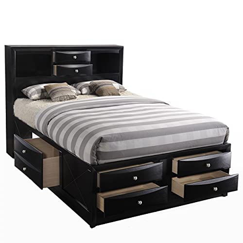 Habitrio King Bed With Storage, Solid Wood Eastern King Size Bed Frame With Headboard (2 Bookcase, 2 Drawers), Footboard (4 Drawers), Rail With 2 Drawers, Wooden Slat, No Box Spring Needed, Black #TOP27