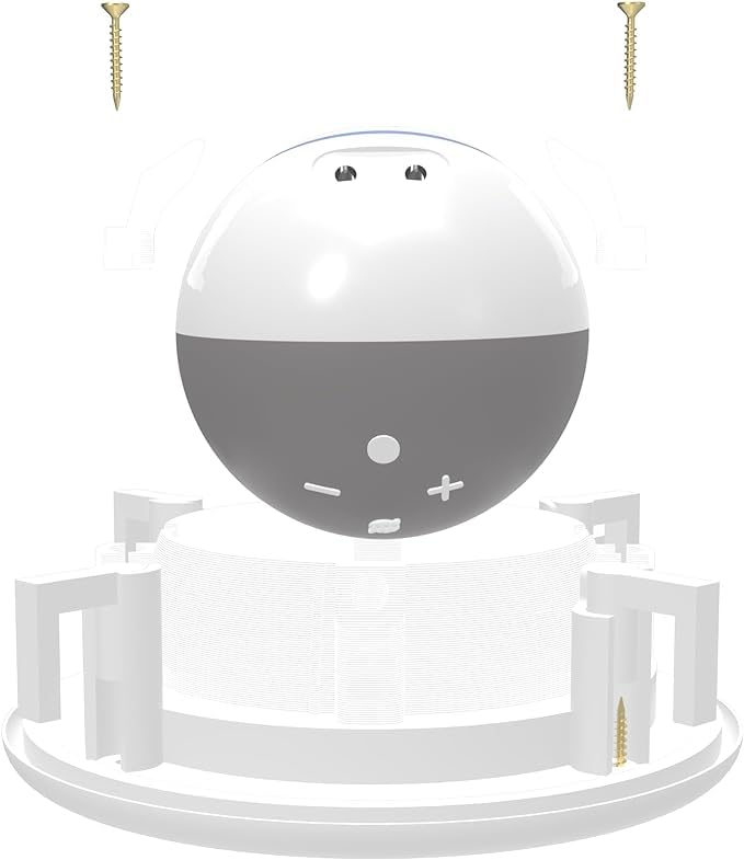 Splin Supporto Da Soffitto Per Echo Dot 3ª Gen E Google Nest Mini - Fissaggio Ad Acrilico E ABS Con Passacavo - Colore Bianco, Installazione Facile - 2