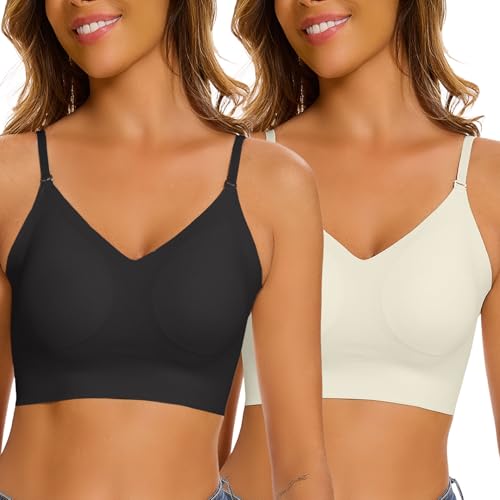 CheChury Femme Soutien Gorge sans Armature Sexy Deep V Soutien Gorge Dos Nu Invisible Brassiere avec Coussinets Bralette sans Coutures Convertible en...