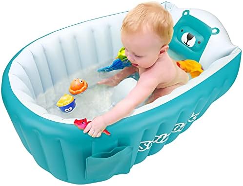 SHXKUAN Inflatable Bathing Tub for Toddler,Non Slip Safety Thick Cushion Central Seat,Portable Travel Seat Baths Baby Swimming Pool for 0-5 Year(Blue)