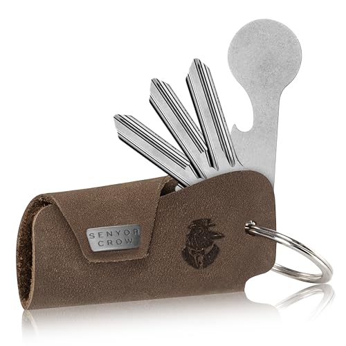 SENYOR CROW® Leder Key Organizer mit Einkaufswagenlöser | Neuartiges Design für extra mehr Schlüssel | Hochwertiger Schlüsseletui aus Echtleder (Braun)