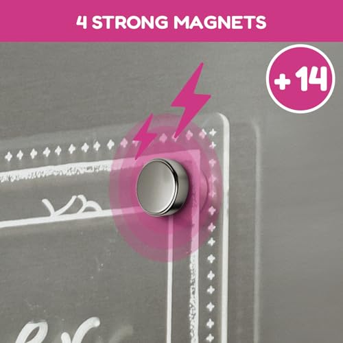 CHALKY CROWN Acrylic Magnetic Weekly Planner for Fridge - Menu Board for Kitchen with 8 Magnetic Markers - Weekly Meal Planner for Fridge with Grocery List & Notepad - Menu Planner (14.5x10.2)