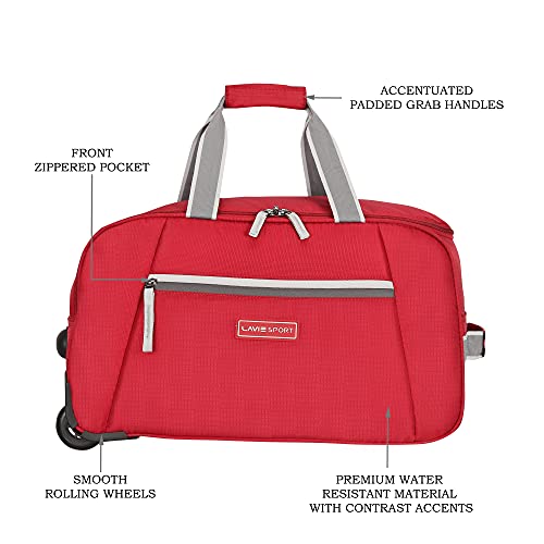 Image of Lavie Sport Lite Polyester 51 cm Small Travel Duffle Bag | 2 Wheel Cabin Luggage, Trolley Duffel Bag (Red)
