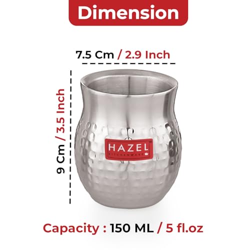 Image of HAZEL Double Wall Stainless Steel Kullad Set of 2 | Hammered Finish Tea & Coffee Cups | 150 ML | 6 cm Diameter