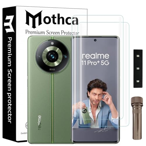 Image of Mothca Curved UV Tempered Glass Screen Protector for Realme 11 Pro Plus | Transparent | Pack of 2 | Borderless Full Screen Coverage with UV Installation Kit