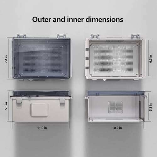 ABS Electrical Junction Box, Ventilated Design, Cable Grommets, IP65 Waterproof Enclosure, Indoor/Outdoor Use with Mounting Panel (Clear Cover, 11.8"x7.9"x5.1")