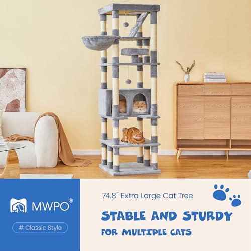 Árbol para gatos grande 74.8 pulgadas con postes rascadores y casa miniatura 2