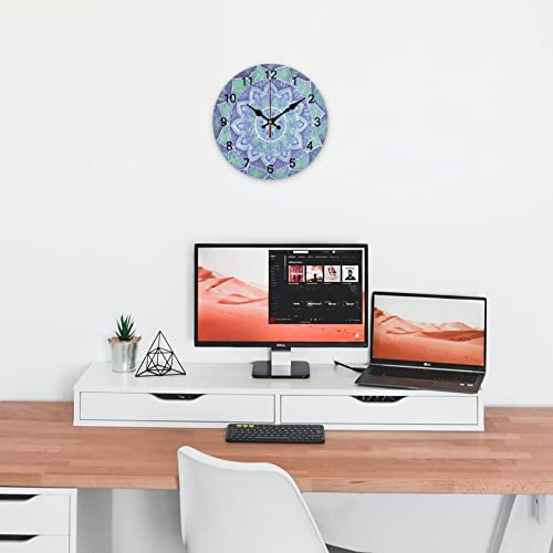 Watercolor Ethnic Flower Wooden Wall Clock Battery Operated Silent Non Ticking Wooden Clock Home Decor For Bedroom, Office 60 * 60Cm #TOP5