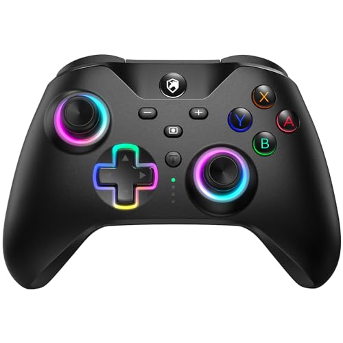 ECHTPower 2024 Upgrade Manette Switch LED, Manette Switch sans Fil Pro Controller avec RGB/Hall Trigger/Bouton Macro/Turbo/Vibration Manette PC Bluetooth avec Switch/OLED/Lite/PC (Noir)