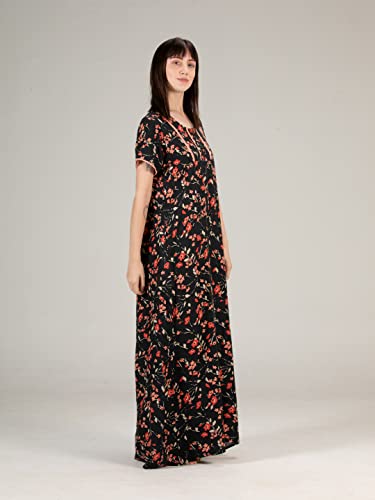 Image of Evolove Women's Cotton Long Maxi Night Gown Nighty Dress with Pocket & Stylish Button, Super Soft Comfortable (LNG-Button)