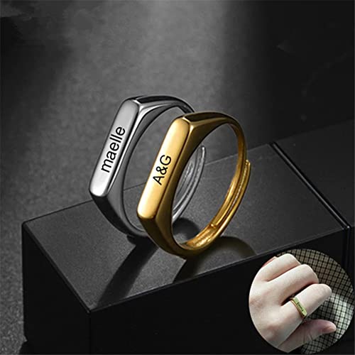 Zkxxj Personalized Name Ring For Her Him,Customized His Her Thin Signet Band Stainless Steel Nameplate Quote Love Engraved Anniversary Promise Ring Bff Couples Jewelry,Size 6-12 #TOP1