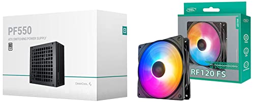 Image of Deepcool PF550, 550 Watt, 80 Plus Standard Power Supply /PSU for Gaming PC - Black - R-PF550D-HA0B & DEEPCOOL RF120 FS 120 mm Case Fans /Cooler 1500 RPM - DP-FLED3-RF120-FS