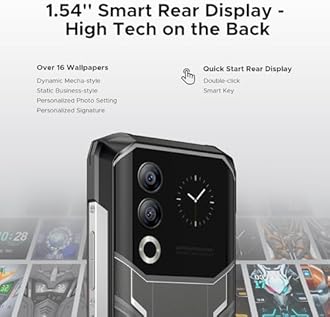 DOOGEE Blade 20 Ultra Rugged Phone Unlocked,32GB+512GB,10300mAh Large Battery Rugged Smartphone with 1.54"IPS Rear Display,6.6"HD+90Hz Android 14,50MP+8MP,IP68/IP69K Waterproof Phones,Face ID/NFC/OTG