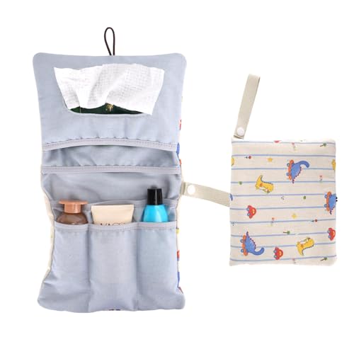 Kaempe Bolsa Pañales Bebe y Bolsa De Cosméticos 2 En 1, Organizador Porta Pañales y Toallitas Bebe Portátil Con Asa Para Colgar (Dinosaurio)