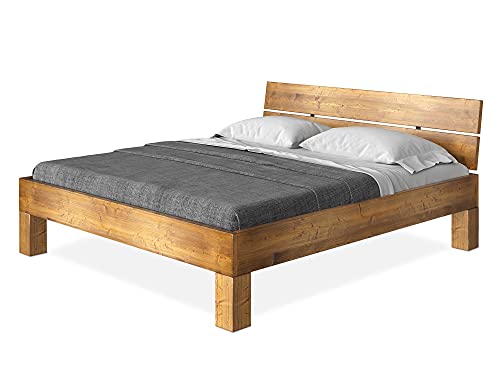 CURBY Massivholzbett Holzbett Doppelbett 4-Fuß-Bett mit Kopfteil aus massiver THERMO -Fichte, hochwertige Verarbeitung, einfacher Aufbau, Made in...