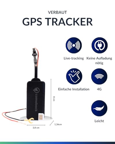 Comeback 4G GPS-Tracker für Auto, Motorrad, Wohnmobil, LKW mit Magnethalterung, Integrierte SIM-Karte, Live-Tracking-App für Android/iOS, Geschwindigkeits & Geofence-Warnungen, Lange Akkulaufzeit
