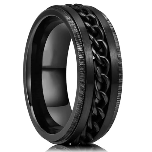 Bague alliance tendance noire de 8 mm biseautée contre les rayures, confort garanti
