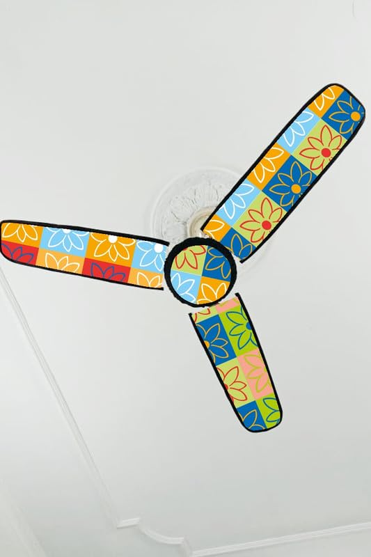 Image of Dustproof Premium Three Blade Ceiling Fan Cover with attachable Enclosure, Set of 1 Fan Cover (Multi Flower).