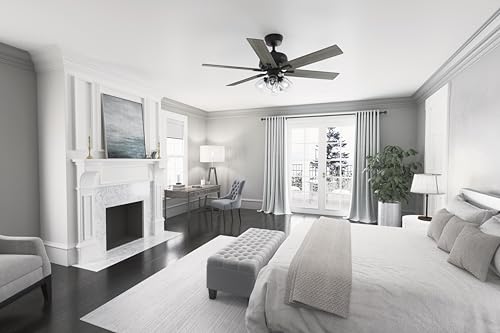 Image of Hunter Fonthill Indoor Ceiling Fan With Light, Remote, 52-inch, Fresh White, Fast Install, 6-speeds (Matte Black)