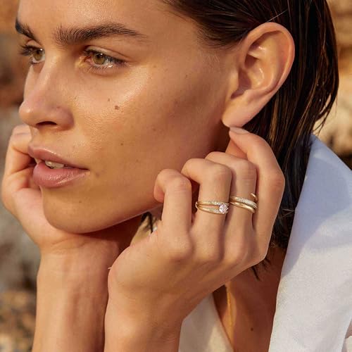 Bubble Wedding Rings Pink Stone Cubic Zirconia CZ Eternity Ring for Women, Gold Plated Ring Jewelry Size 6-83