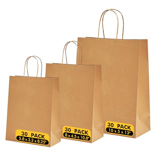 RACETOP Brown Paper Bags with Handles Bulk 90Pcs, Multi-Size Kraft