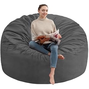 3Ft Bean Bag Chair, Memory Foam Filling Bean Bag Chairs with Velvet Cover, Removable and Machine Washable Cover, Giant Bean Bag Chair for Adult – Grey