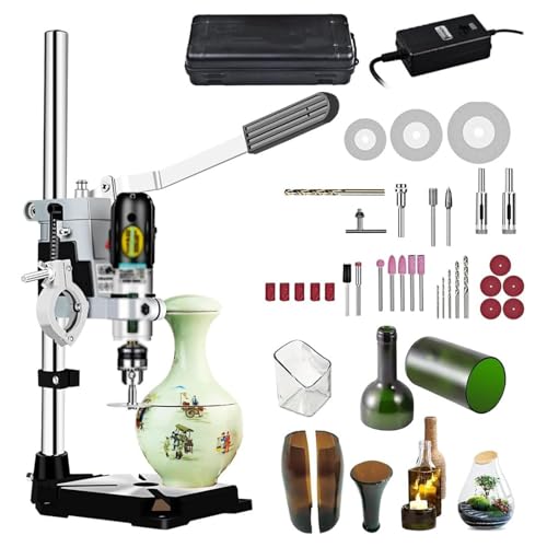 Qumkpo 電動ガラスカッター 多機能無段階速度制御、冷却システム、研磨とパンチング機能付き 3-in-1 DIYツールセット 花瓶、植木鉢、ワインボトルの改造に(B)