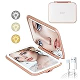 Travel Makeup Mirror with Lights,5X Magnifying Vanity Mirror,Compact Mirror Double Sided Handheld Mi