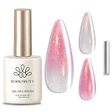 BORN PRETTY Cat Magnetic Eye Gel Nail Polish,Color Changing Pink Sliver Glitter Cat Magnetic Gel Nail Polish for Nail Art Manicure Salon DIY at Home 15ML