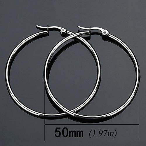 Women's 3 Pair Surgical Stainless Steel Hoop Earrings Set 50Mm Round 60Mm Square 50Mm Love Diameter #TOP3