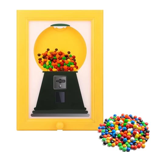 Jonuin Handy Candy Frame Dispenser, Candy Dispenser Picture Frame, Hanging Gumball Machine Art, Cute Hanging Frames for Candies, Nuts, Pet Treats, Ideal Birthday & Holiday Gifts, Yellow (No Candy)