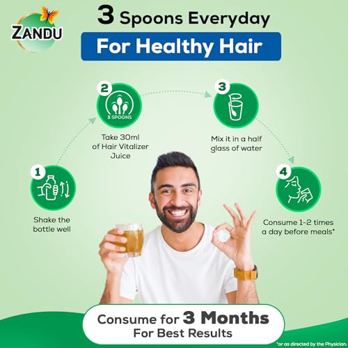 Image of Zandu Hair Vitalizer Juice | Made With 11 Ayurvedic Ingredients, 100% Natural Actives, Vegetarian | 1L