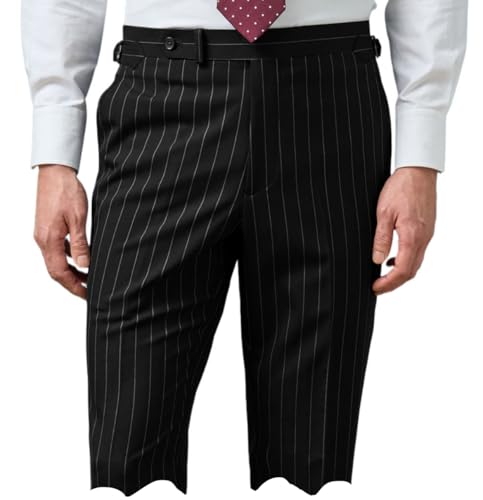 Lunuaoe Men's Pinstrip Dress Pants Man Suits Striped Pant with Pockets Long Trousers Casual Formal Black