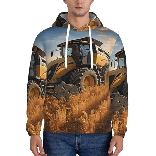 Men's Fleece Pullover Hoodie Long Sleeve Hooded Farm Tractor Harvest Sweatshirt Casual Shirts With Pockets Small Black2